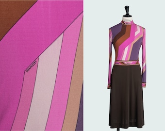 A/W 1973 LEONARD Fashion Paris 'Gringo' Signature Print Pink Brown Jersey Dress