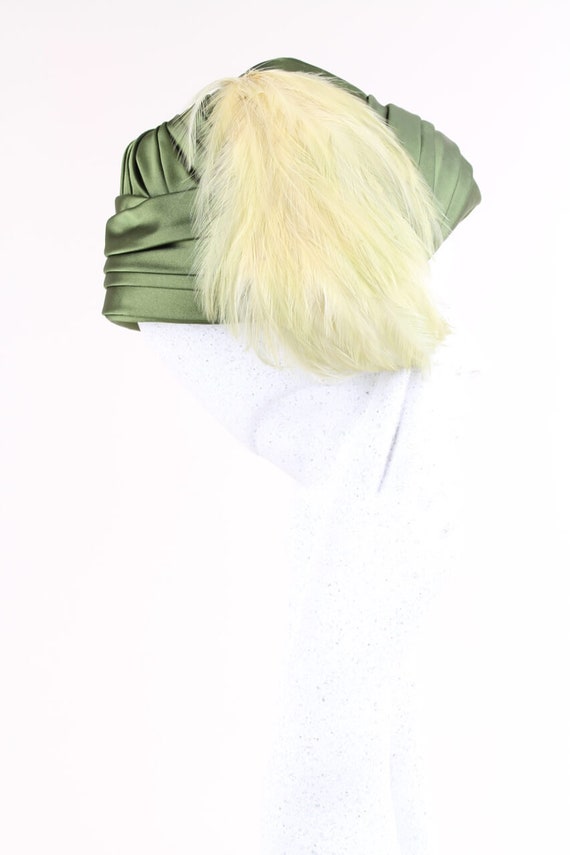 1950s Numbered Pleated & Draped Olive Green Silk … - image 3