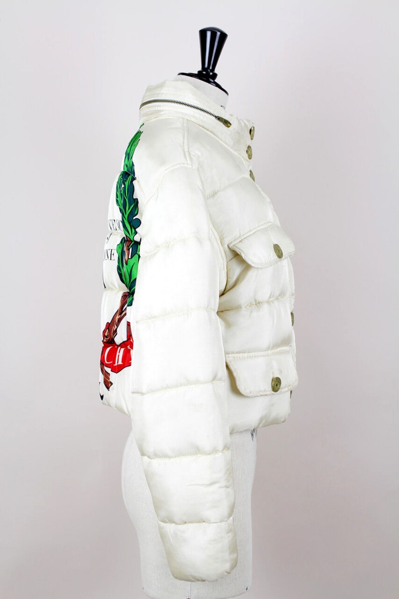 MOSCHINO A/W 1988-89 First Cheap & Chic Collection Off-White Laurel Design Padded Jacket with Hood Size S-M image 4