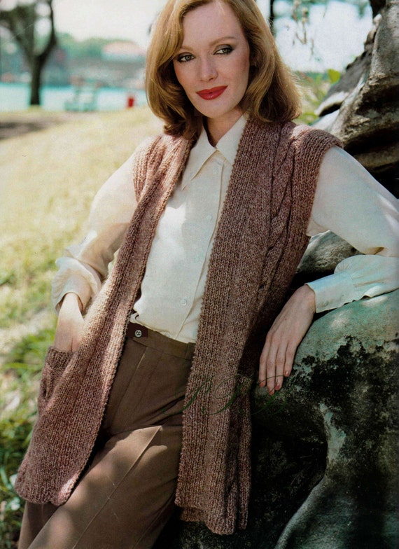Ladies Knitted Gilet Loose Vest PDF Knitting Pattern Etsy