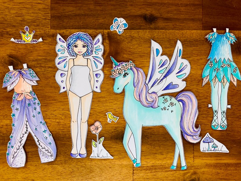 enchanted fairy unicorn paper doll printable colouring etsy