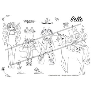 enchanted fairy unicorn paper doll printable colouring etsy
