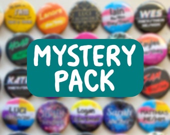 Mystery Pack - A surprise selection of Custom Name and Pronoun buttons, Pride Buttons, and pronoun buttons
