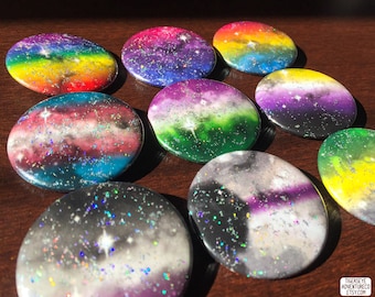 Sparkle Cosmic LGBTQ+ Pride Flag Buttons - holographic glitter buttons