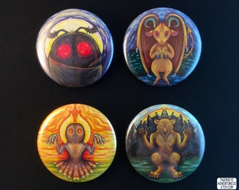 Painted Cryptid Buttons (2 or 4 button set)