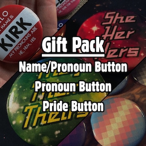 Gift Pack - Custom name/pronoun, pronoun, and pride flag buttons