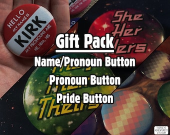 Gift Pack - Custom name/pronoun, pronoun, and pride flag buttons