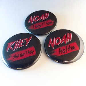 Punk style Name and Pronoun buttons - Custom made to order; bulk options available!