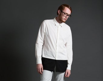 Longline Color Block Dress Shirt | Minimal Black and White