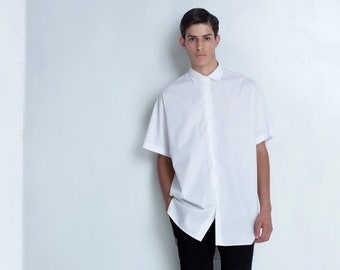 OverSized Shirt With Short Sleeve and Dropped Shoulder [White/Black]