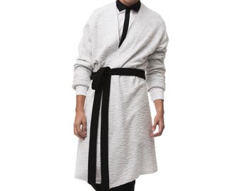 Kimono Robe Wrap Oversized Cardigan with Contrasted Black Belt