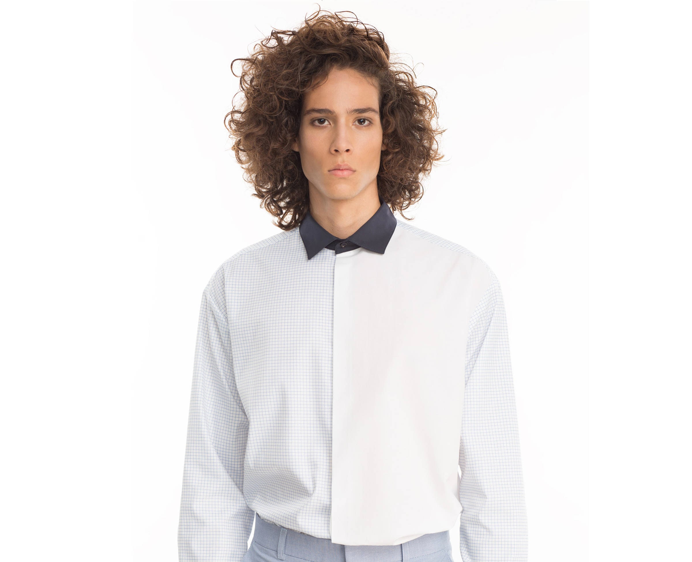 Oversize Shirt in Mixed Fabrics Color 