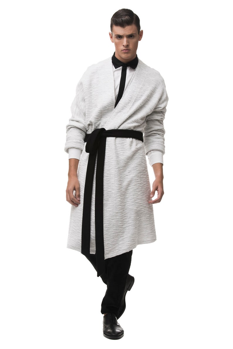 Kimono Robe Wrap Oversized Cardigan With Contrasted Black Belt Etsy