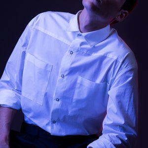 Oversized Shirt w. Pockets / A Men's Dropped Shoulder White Shirt image 3