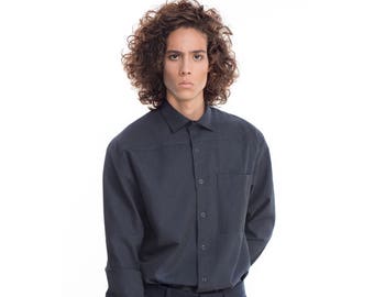 Seersucker Oversized Shirt | Sank Schulter gestreiftes Hemd