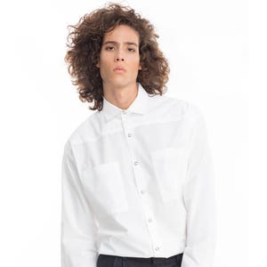 Oversized Shirt w. Pockets / A Men's Dropped Shoulder White Shirt image 2