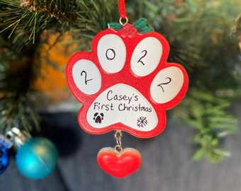 Personalized Dog / Cat Ornament, 2023 Custom Hand Written Pet Christmas Ornament, Dog Cat Name Paw Ornament, Dog Cat Mom, Dog Cat Dad Gift