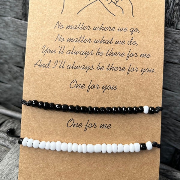 Friendship Bracelets set | Pinky Promise Black and White Jewelry set | Best Friends girl Matching Gift | Bonded Together Love and Friendship