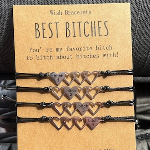 Friendship Bracelet set | Best Bitches Heart Jewelry set | Best Friends girl Matching Gift | Bonded Together make a wish Love and Friendship