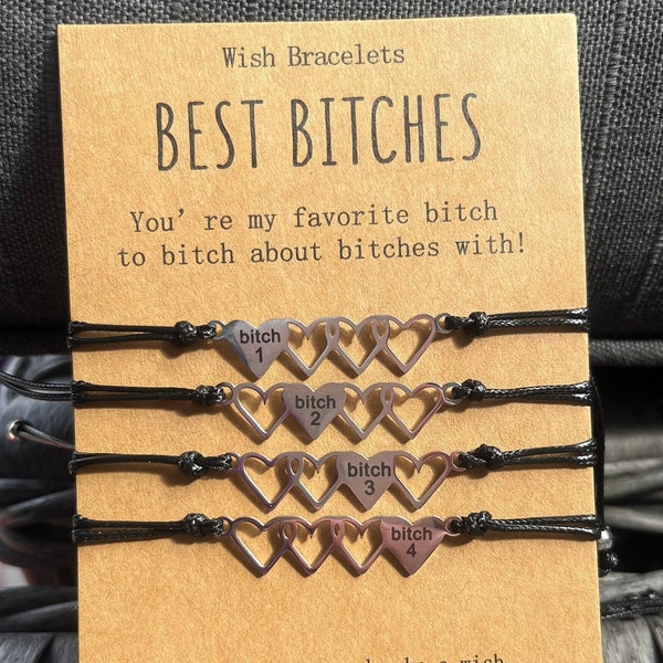 Friendship Bracelet set | Best Bitches Heart Jewelry set | Best Friends girl Matching Gift | Bonded Together make a wish Love and Friendship
