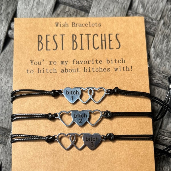 Friendship Bracelet set | Best Bitches Heart Jewelry set | Best Friends girl Matching Gift | Bonded Together make a wish Love and Friendship
