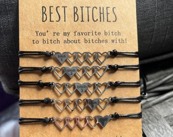 Vriendschapsarmbandset | Best Bitches Hart Sieraden set van 5 | Beste vrienden meisje Matching Gift Love Samengebonden Vriendschap doe een wens