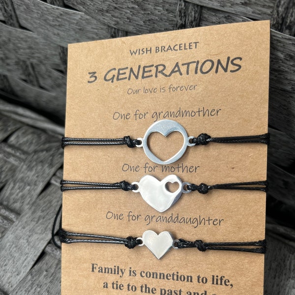 Grandmother Mother Daughter Bracelets | 3 Generations Matching Gift | Pinky Promise heart Jewelry set Best Friends Family Love Girl Bond