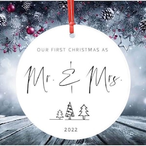 2022 Wedding Christmas Ornament | Mr. & Mrs. Christmas Ornament | New Marriage 2022 | Engagement | High Quality Porcelain Ceramic Prestrung