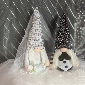 Wedding Gnome Couple | Standing Gnome | Bride Groom Wedding Gift | Gnome Decor | Reception Decorations Sequin Bridal Shower gift for her