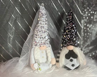 Wedding Gnome Couple | Standing Gnome | Bride Groom Wedding Gift | Gnome Decor | Reception Decorations Sequin Bridal Shower gift for her