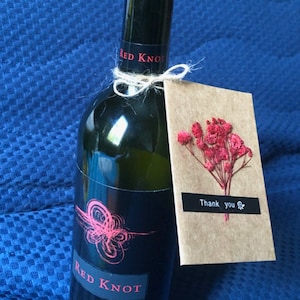 Carte de remerciement faite à la main | Bouteilles de vin, paniers cadeaux, favorise | Bouquet de fleurs séchées |  Blank Kraft twine Sacs Fête nuptiale