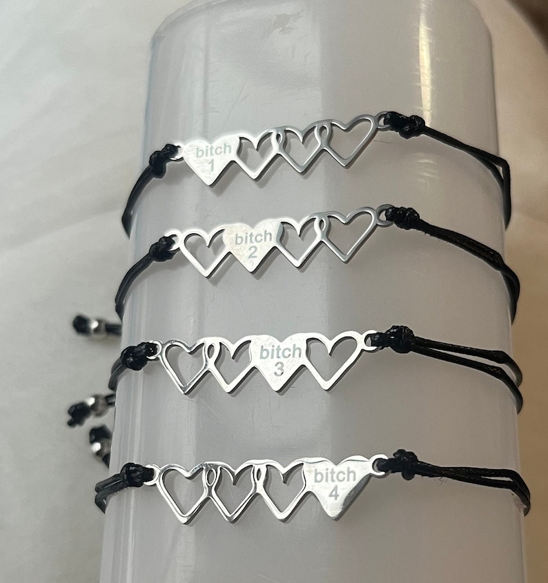 Friendship Bracelet set | Best Bitches Heart Jewelry set | Best Friends girl Matching Gift | Bonded Together make a wish Love and Friendship image 2