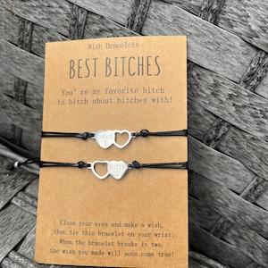 Friendship Bracelet set of 2 | Best Bitches Heart Jewelry set | Best Friends girl Matching Gift Bonded Together make a wish Love Friendship image 4