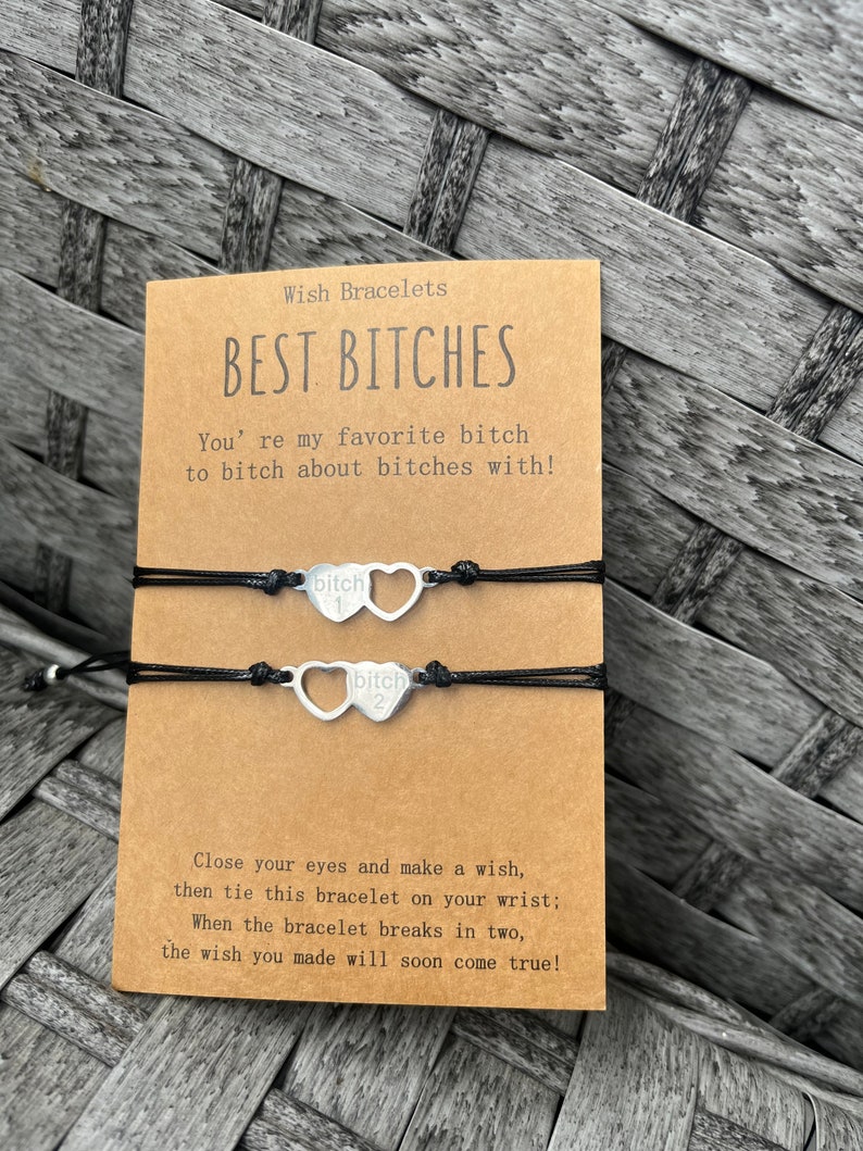 Friendship Bracelet set of 2 | Best Bitches Heart Jewelry set | Best Friends girl Matching Gift Bonded Together make a wish Love Friendship image 4