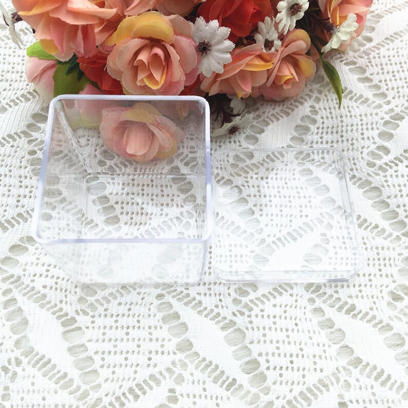 2 Clear Acrylic Favor Boxes Small Plastic Cubes Etsy