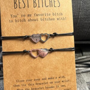 Friendship Bracelet set of 2 | Best Bitches Heart Jewelry set | Best Friends girl Matching Gift Bonded Together make a wish Love Friendship image 2