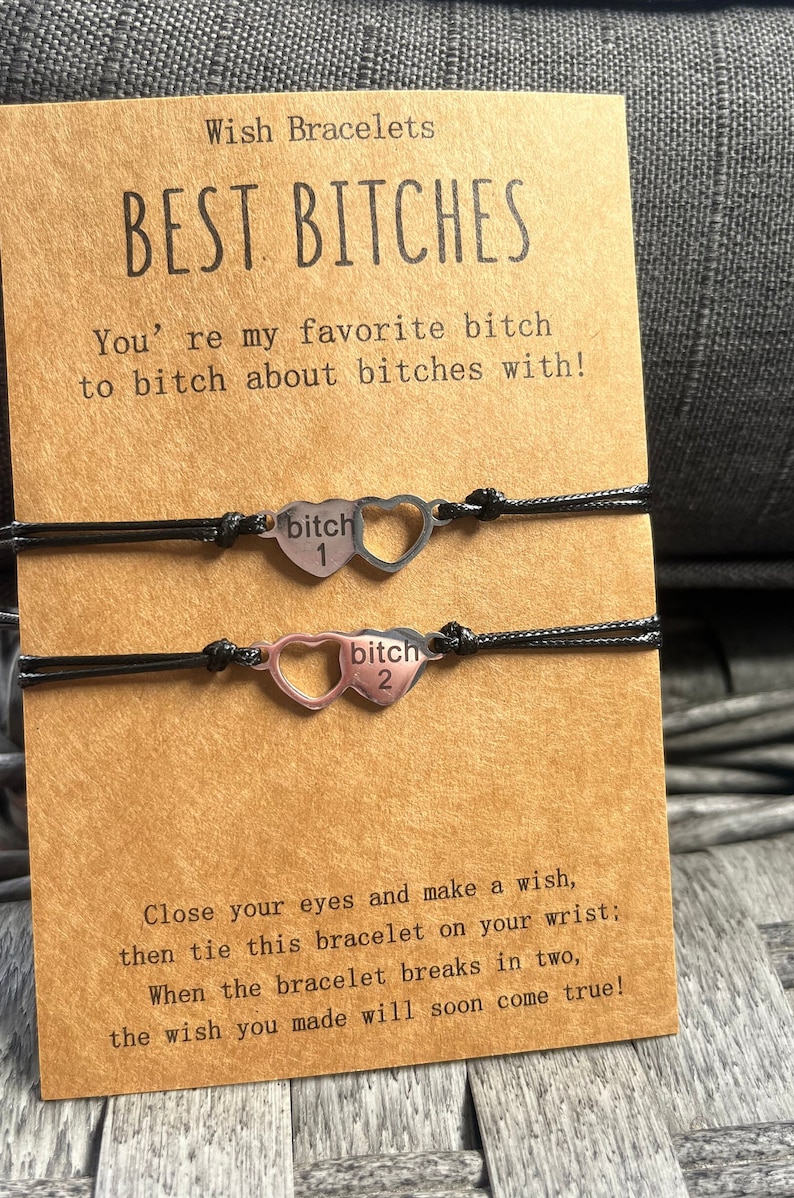 Friendship Bracelet set of 2 | Best Bitches Heart Jewelry set | Best Friends girl Matching Gift Bonded Together make a wish Love Friendship image 2