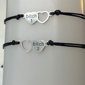 Friendship Bracelet set of 2 | Best Bitches Heart Jewelry set | Best Friends girl Matching Gift Bonded Together make a wish Love Friendship image 3