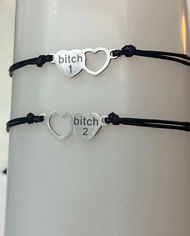 Friendship Bracelet set of 2 | Best Bitches Heart Jewelry set | Best Friends girl Matching Gift Bonded Together make a wish Love Friendship image 3
