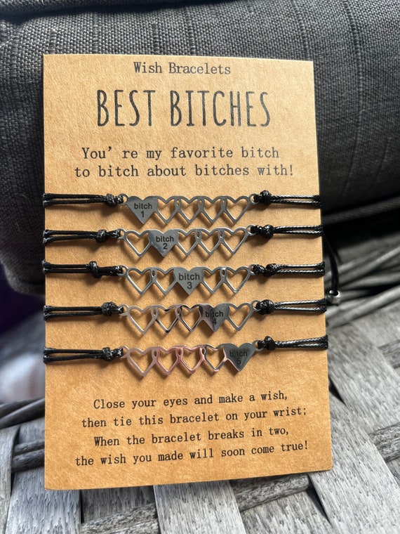 Friendship Bracelet set | Best Bitches Heart Jewelry set of 5 | Best Friends girl Matching Gift Love Bonded Together Friendship make a wish