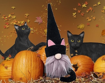 Black Cat Gnome Halloween Gnome Swedish Tomte Cat Collectible Figurines Plush Farmhouse Home Decor Black Cat Gnome Halloween Gnome Swedish Tomte Cat Collectible Figurines Plush Farmhouse Home Decor