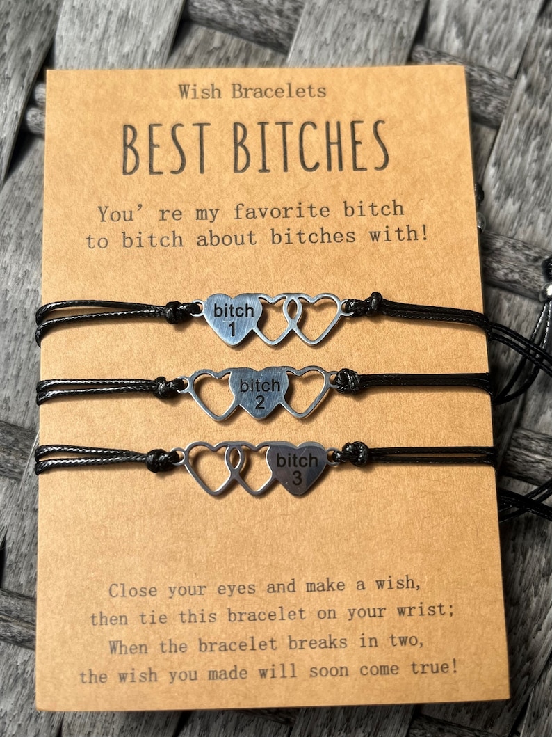 Set di braccialetti dell'amicizia / Set di gioielli a forma di cuore Best Bitches / Regalo coordinato per le migliori amiche / Legati insieme, esprimi un desiderio, amore e amicizia immagine 1
