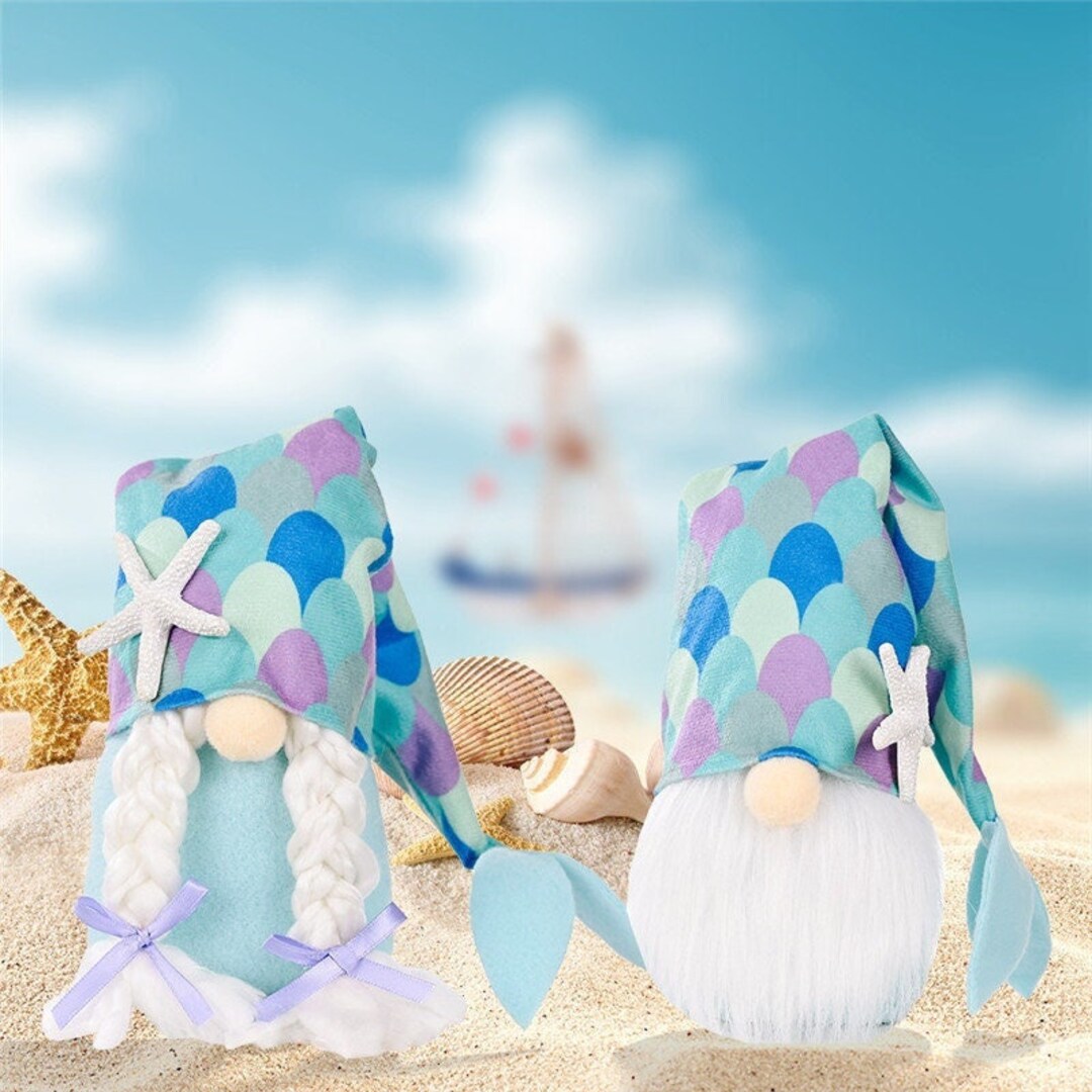 Summer Beach Mermaid Gnome Couple Beach Lover Standing Gnome - Etsy