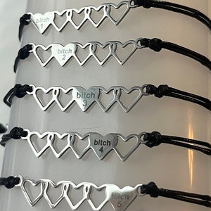 Friendship Bracelet set | Best Bitches Heart Jewelry set of 5 | Best Friends girl Matching Gift Love Bonded Together Friendship make a wish image 3