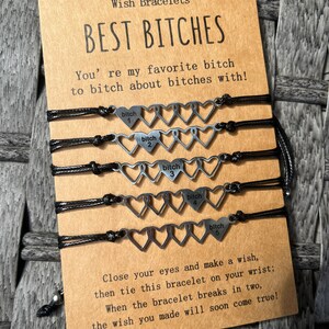 Friendship Bracelet set | Best Bitches Heart Jewelry set of 5 | Best Friends girl Matching Gift Love Bonded Together Friendship make a wish image 2