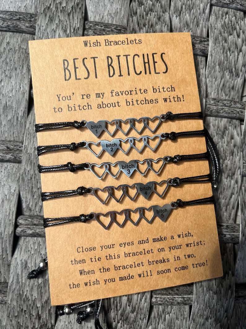 Friendship Bracelet set | Best Bitches Heart Jewelry set of 5 | Best Friends girl Matching Gift Love Bonded Together Friendship make a wish image 2