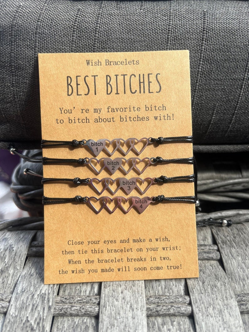 Friendship Bracelet set | Best Bitches Heart Jewelry set | Best Friends girl Matching Gift | Bonded Together make a wish Love and Friendship 4 Bitches
