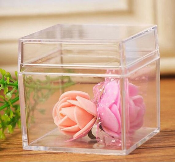 2 Clear Acrylic Favor Boxes Small Plastic Cubes Etsy
