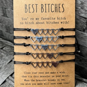Friendship Bracelet set | Best Bitches Heart Jewelry set of 5 | Best Friends girl Matching Gift Love Bonded Together Friendship make a wish image 4