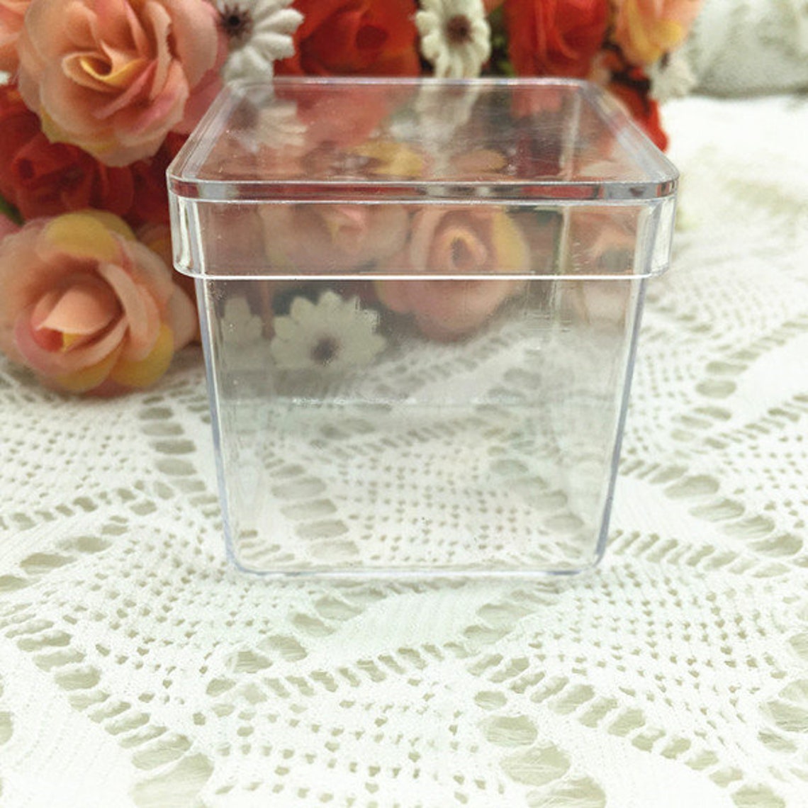 2 Clear Acrylic Favor Boxes Small Plastic Cubes Etsy